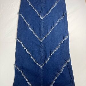 Blue Denim Skirt with Fringe Details
